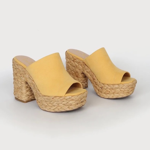 Lulus Ervyn Suede Raffia Platform Slide Sandals - Picture 1 of 9